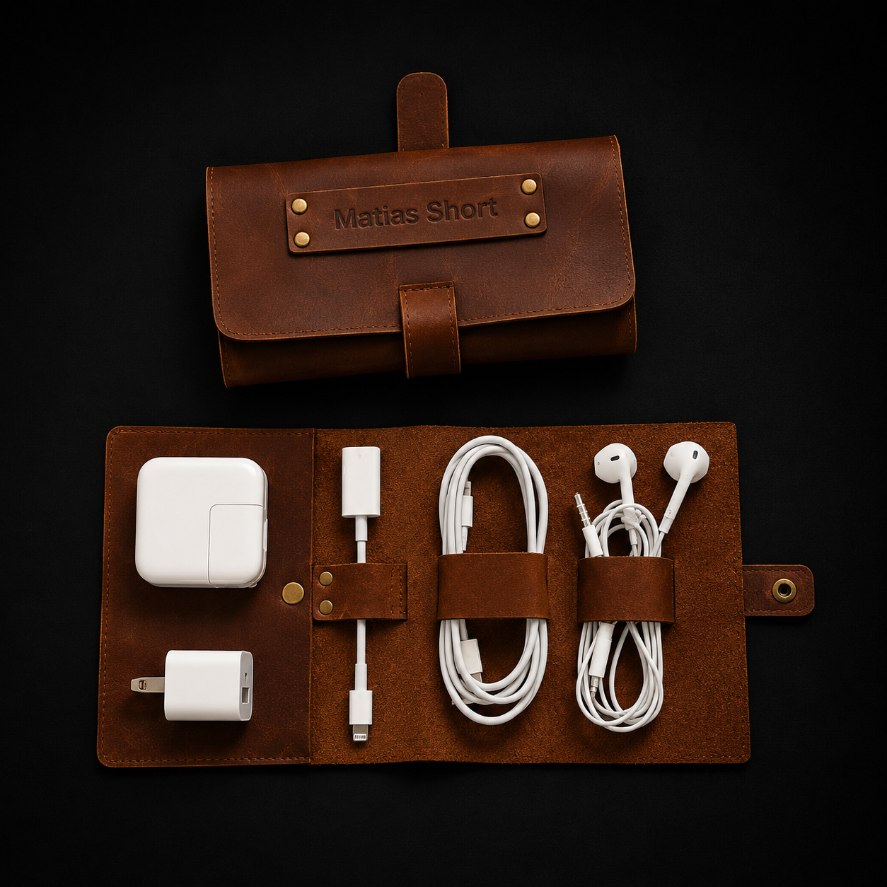 Estuche Portacables Personalizado en Cuero – Organizador Premium para Cables y Accesorios